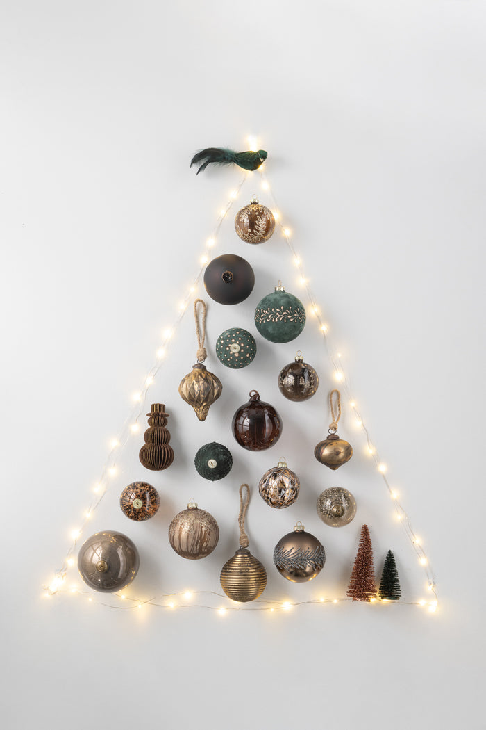 Box Of 6 Christmas Baubles Glitter Inside Glass Brown