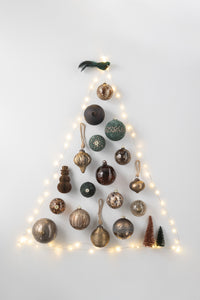 Box Of 6 Christmas Baubles Glitter Inside Glass Brown
