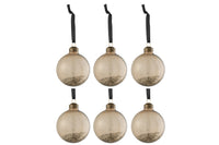 Box Of 6 Christmas Baubles Glitter Inside Glass Brown