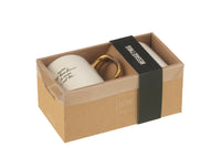 Mug Message Bonheur Porcelain White / Gold Assortment Of 2