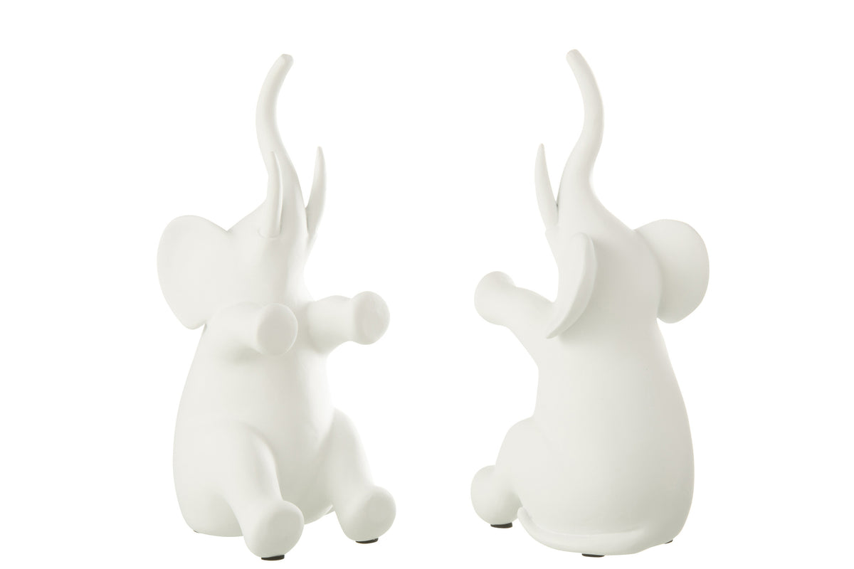 Set Of 2 Bookend Elephant Sitting Polyresin White