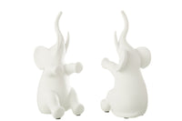 Set Of 2 Bookend Elephant Sitting Polyresin White