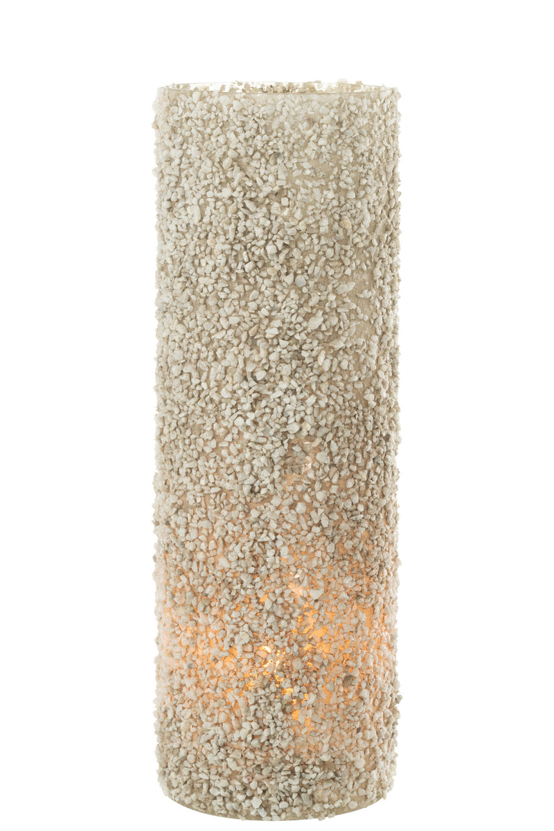 Candleholder Rock Glass/St White Extra Large