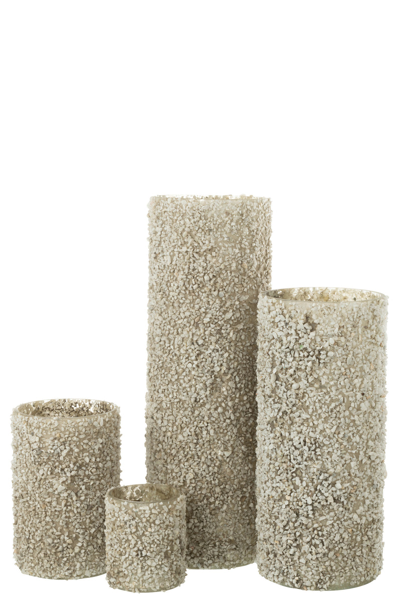 Candleholder Rock Glass/St White Extra Large