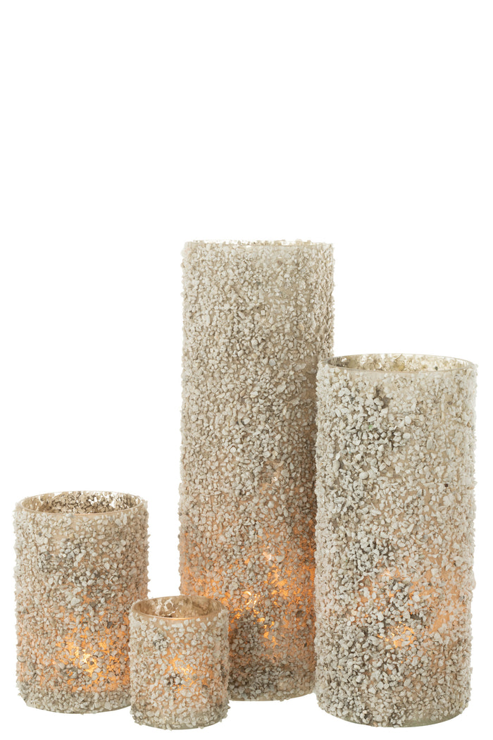 Candleholder Rock Glass/St White Extra Large