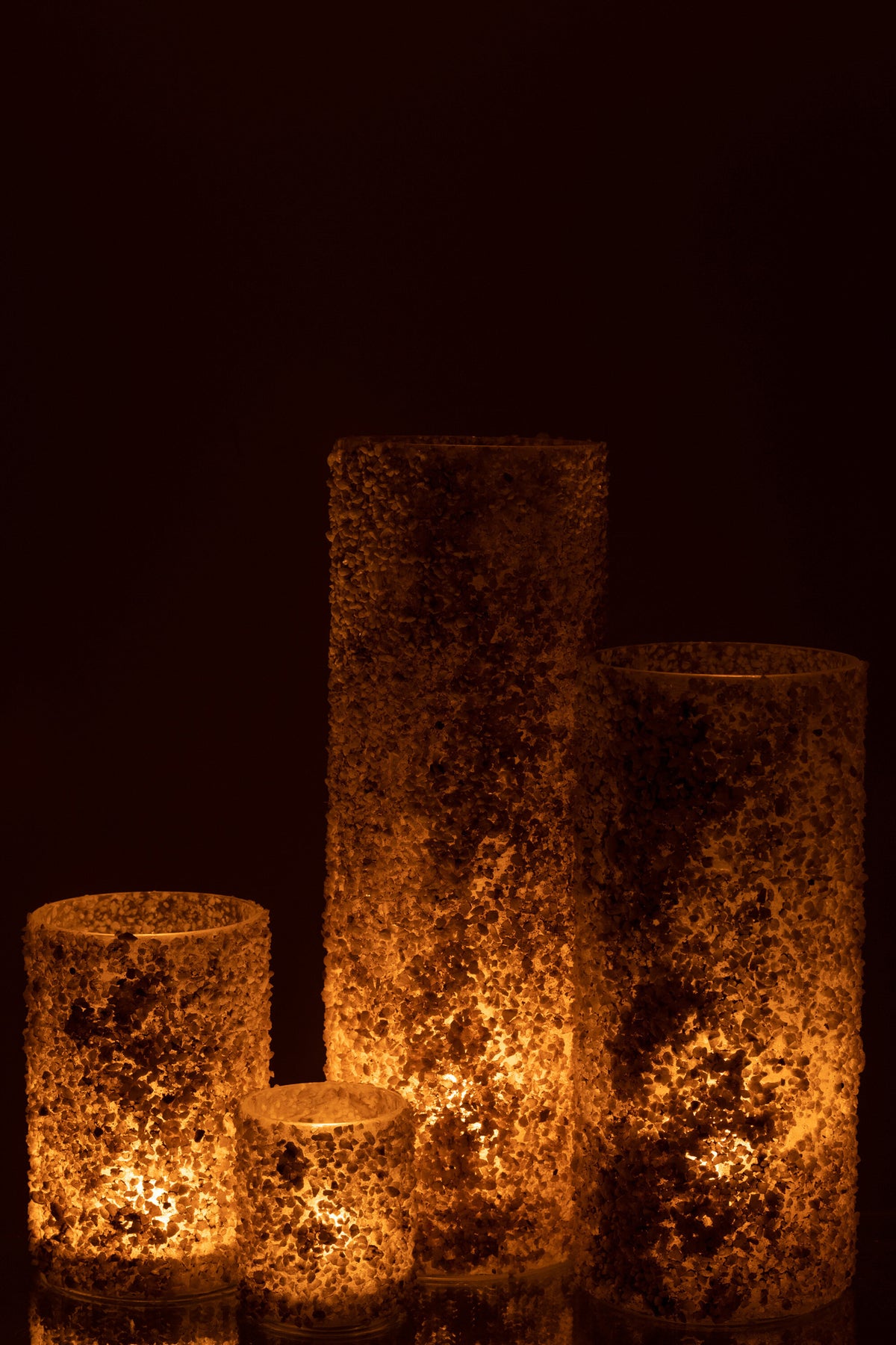 Candleholder Rock Glass/St White Extra Large