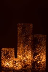 Candleholder Rock Glass/St White Extra Large