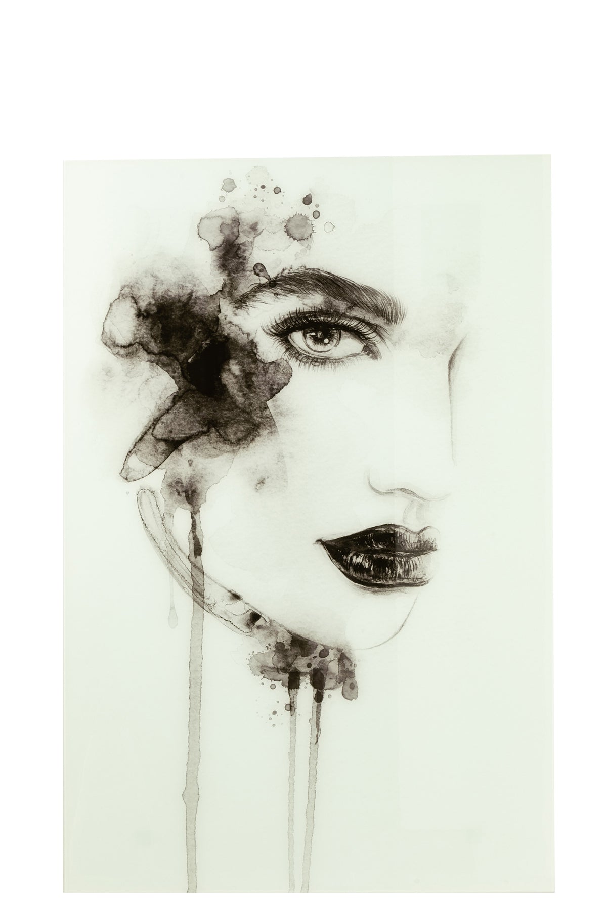 Wall Decoration Aquarel Glass/Paper White/Black