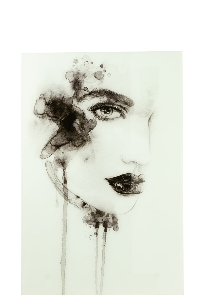 Wall Decoration Aquarel Glass/Paper White/Black