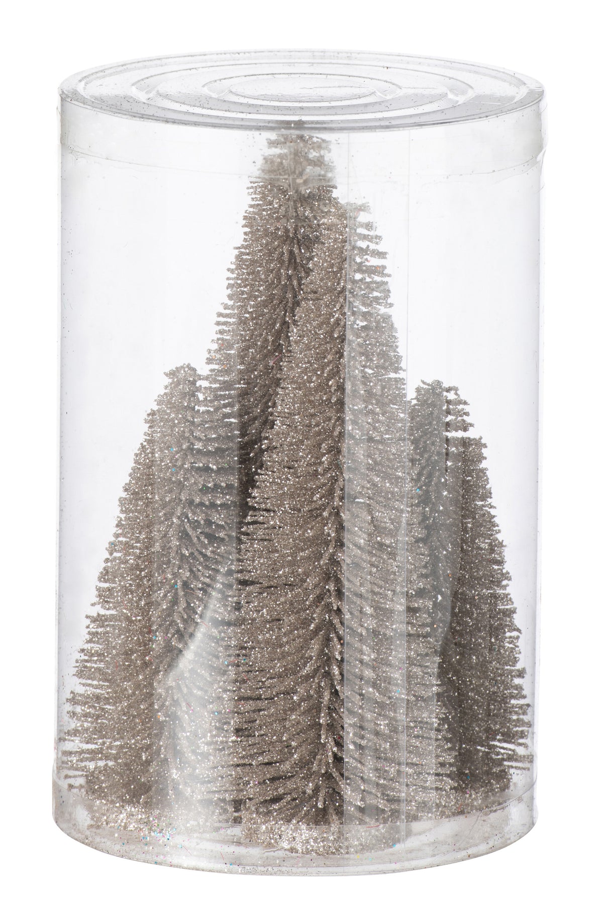 Box Of 4 Christmas Tree Deco Glitters Plastic Greige