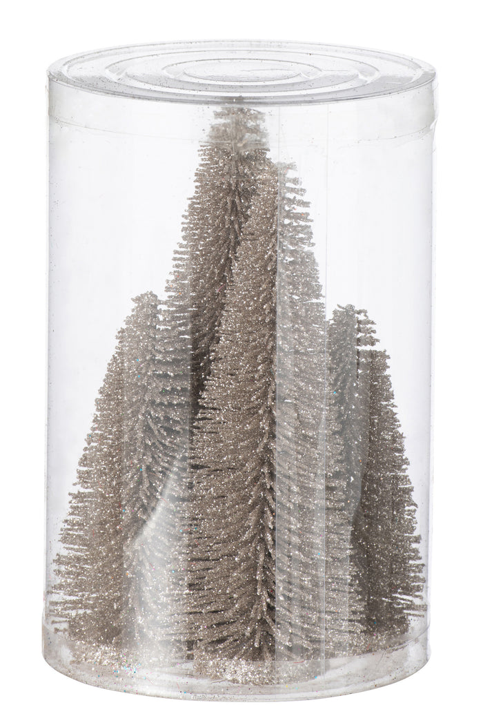 Box Of 4 Christmas Tree Deco Glitters Plastic Greige