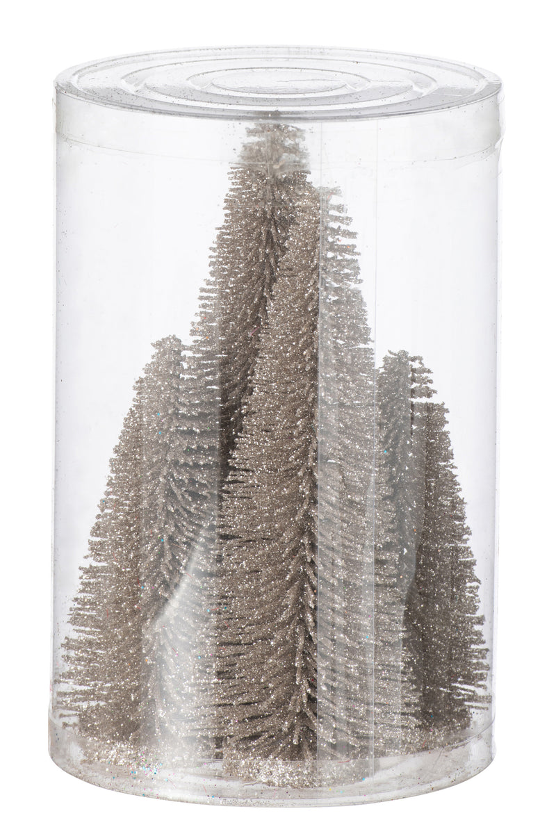 Box Of 4 Christmas Tree Deco Glitters Plastic Greige