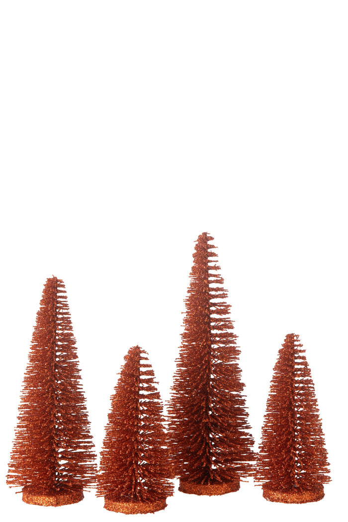 Box Of 4 Christmas Tree Deco Glitters Plastic Copper