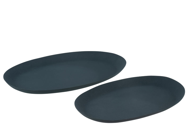Set Of 2 Plates Oval Iron Blue