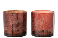 Hurricane Flowers Glass Bordeaux/Antique Bordeaux Large Assortment Of 2