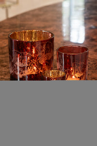 Hurricane Flowers Glass Bordeaux/Antique Bordeaux Large Assortment Of 2