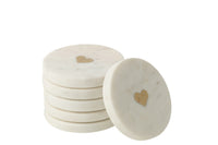 Set Of 6 Coaster Heart Marble White