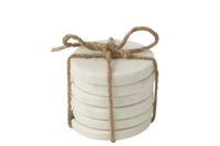 Set Of 6 Coaster Heart Marble White