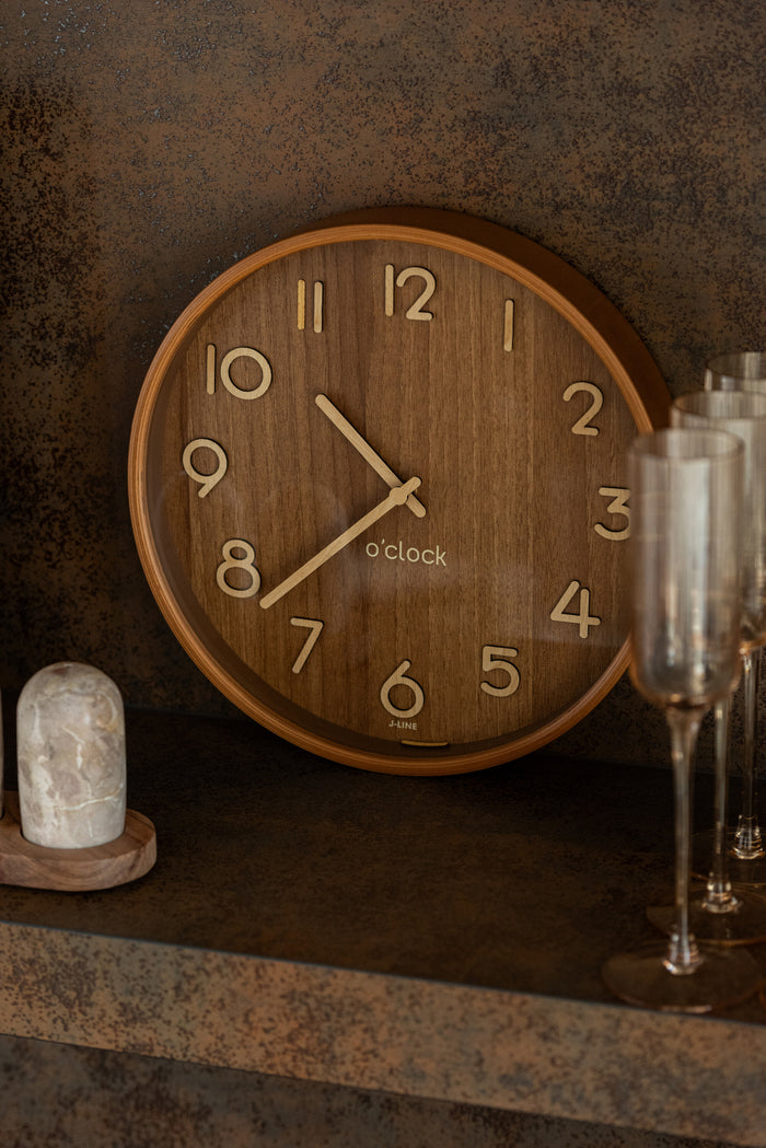 Wall Clock Plywood/Mdf Dark Natural Large