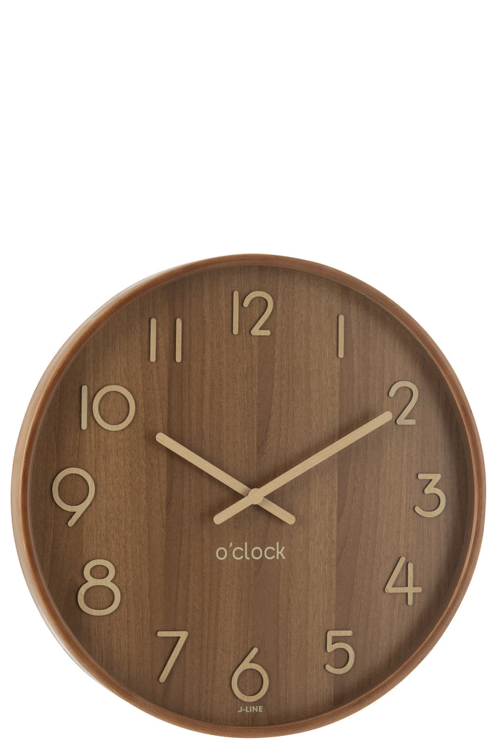Wall Clock Plywood/Mdf Dark Natural Large