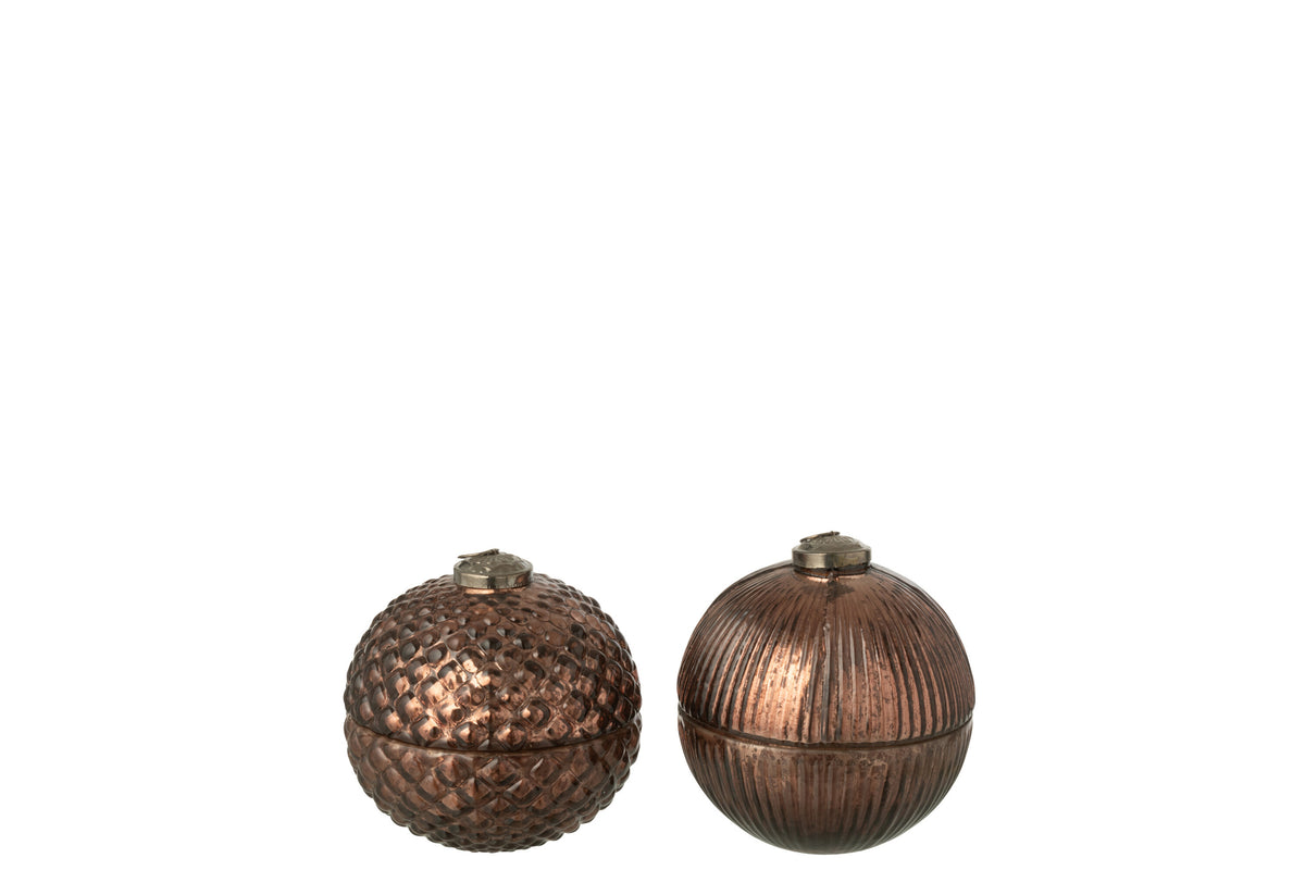 Scented Candle Christmas Bauble Glass Brown Small Assortment Of 2