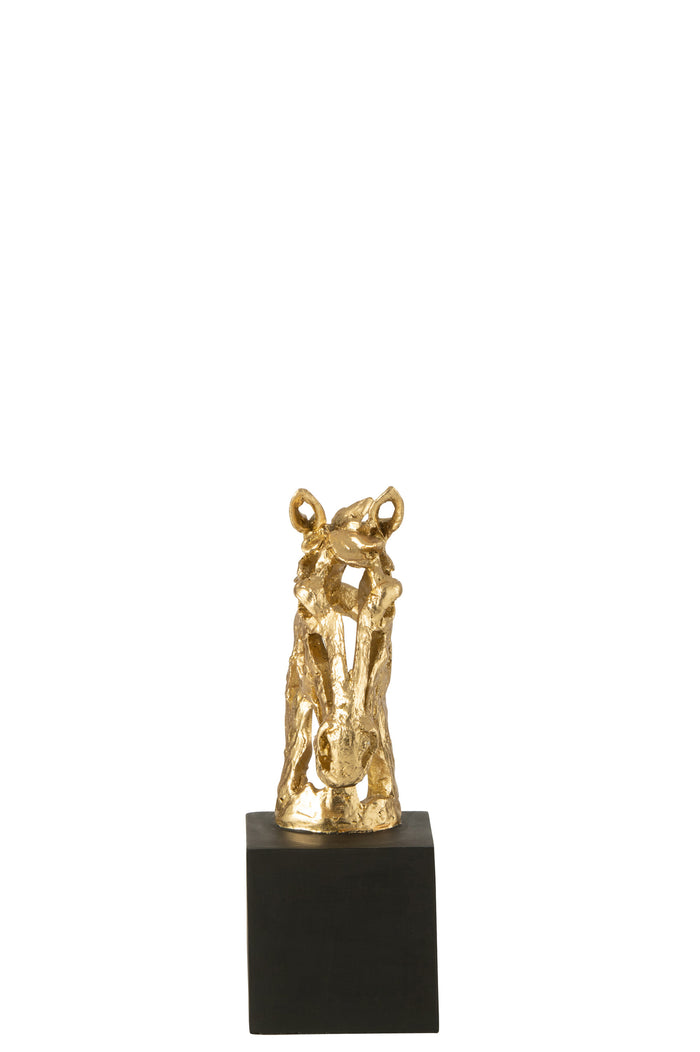 Horse On Base  Polyresin Gold Colored/Black Small