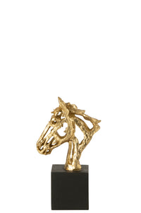 Horse On Base  Polyresin Gold Colored/Black Small