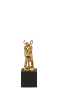 Horse On Base  Polyresin Gold Colored/Black Small