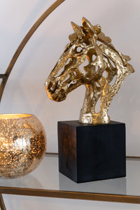 Horse On Base  Polyresin Gold Colored/Black Small
