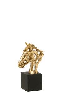 Horse On Base  Polyresin Gold Colored/Black Small