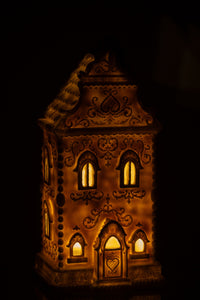 Gingerbread Led House Limepowder Beige/White