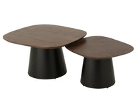 Set Of 2 Side Table Square Mango Wood Dark Brown/Black