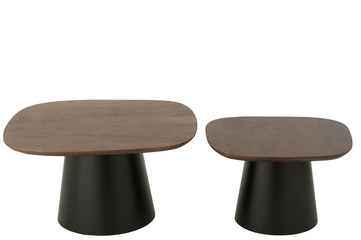 Set Of 2 Side Table Square Mango Wood Dark Brown/Black