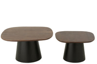 Set Of 2 Side Table Square Mango Wood Dark Brown/Black
