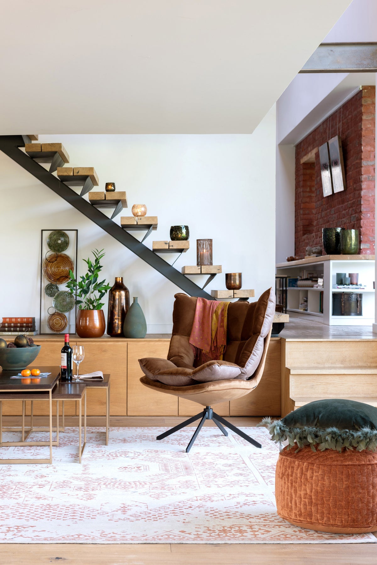 Coffee Table Rafi 3Parts Iron/Mango Wood Gold/Dark Brown