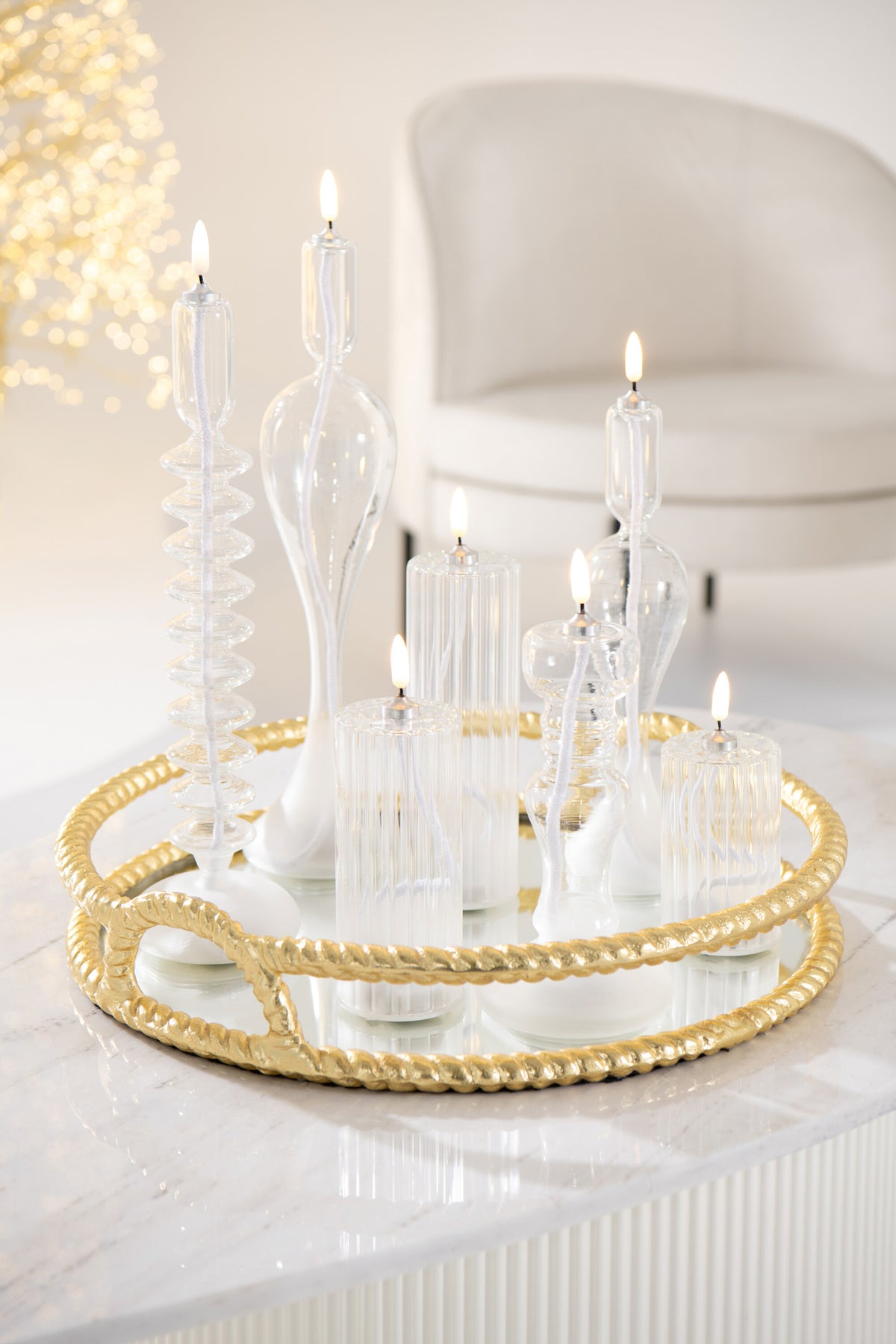 Led Candle Stripes Glass Transparent Small