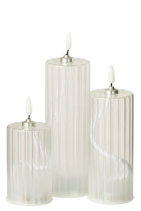 Led Candle Stripes Glass Transparent Large