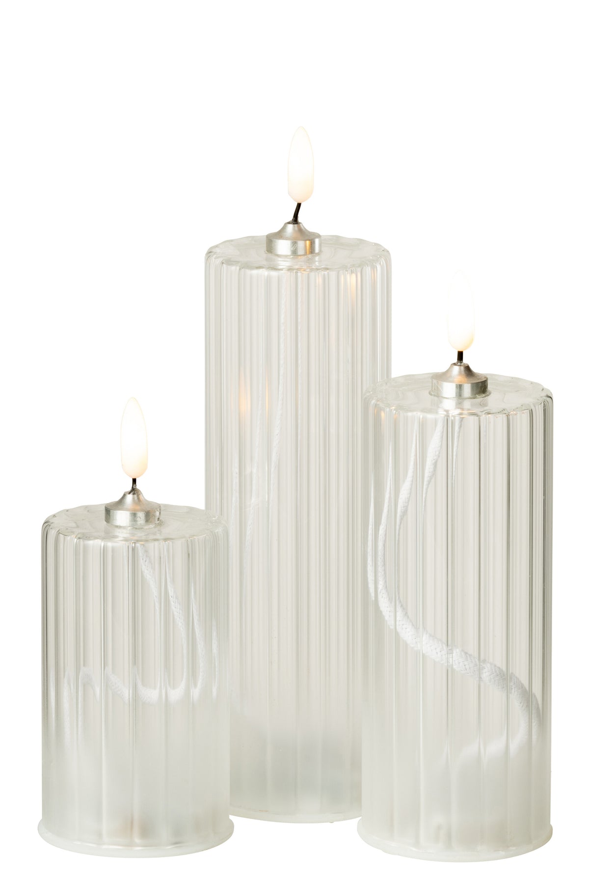 Led Candle Stripes Glass Transparent Large