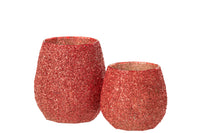 Tealight Holder Glass Christmas Red Large
