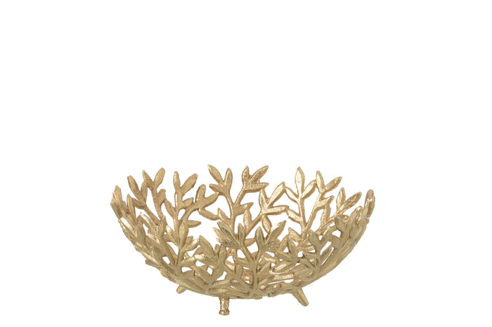 Decorative Bowl Leaf Aluminium Gold Colored Small