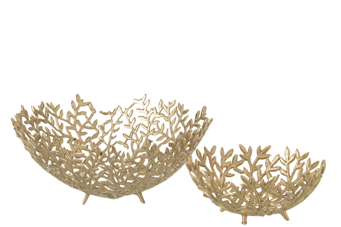 Decorative Bowl Leaf Aluminium Gold Colored Large