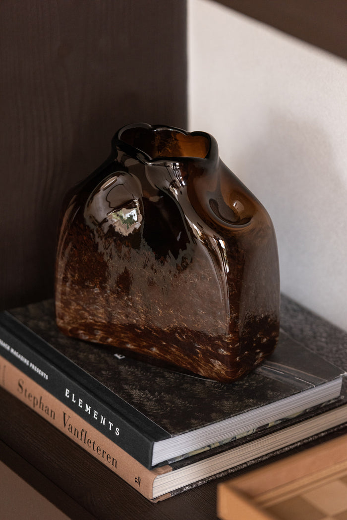 Vase Rectangle Glass Dark Brown Small