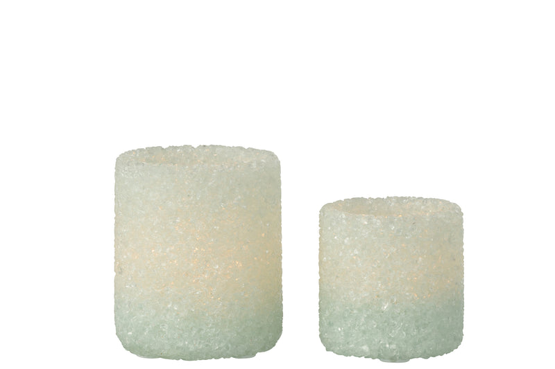Set Of 2 Tealight Holder Stone Glass White