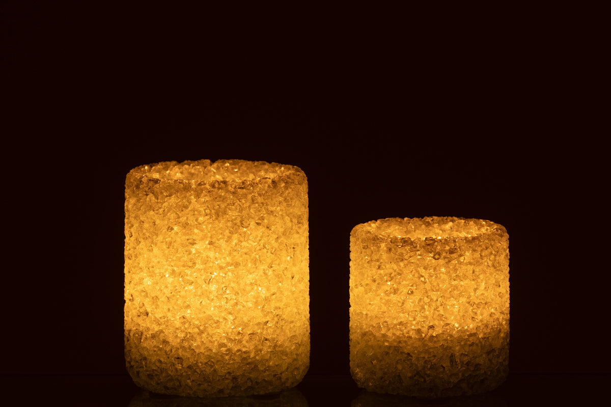 Set Of 2 Tealight Holder Stone Glass White