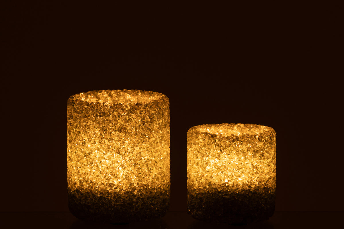 Set Of 2 Tealight Holder Stone Glass Dark Green