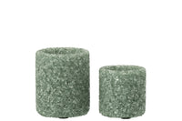 Set Of 2 Tealight Holder Stone Glass Dark Green
