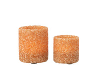 Set Of 2 Tealight Holder Stone Glass Rust Brown