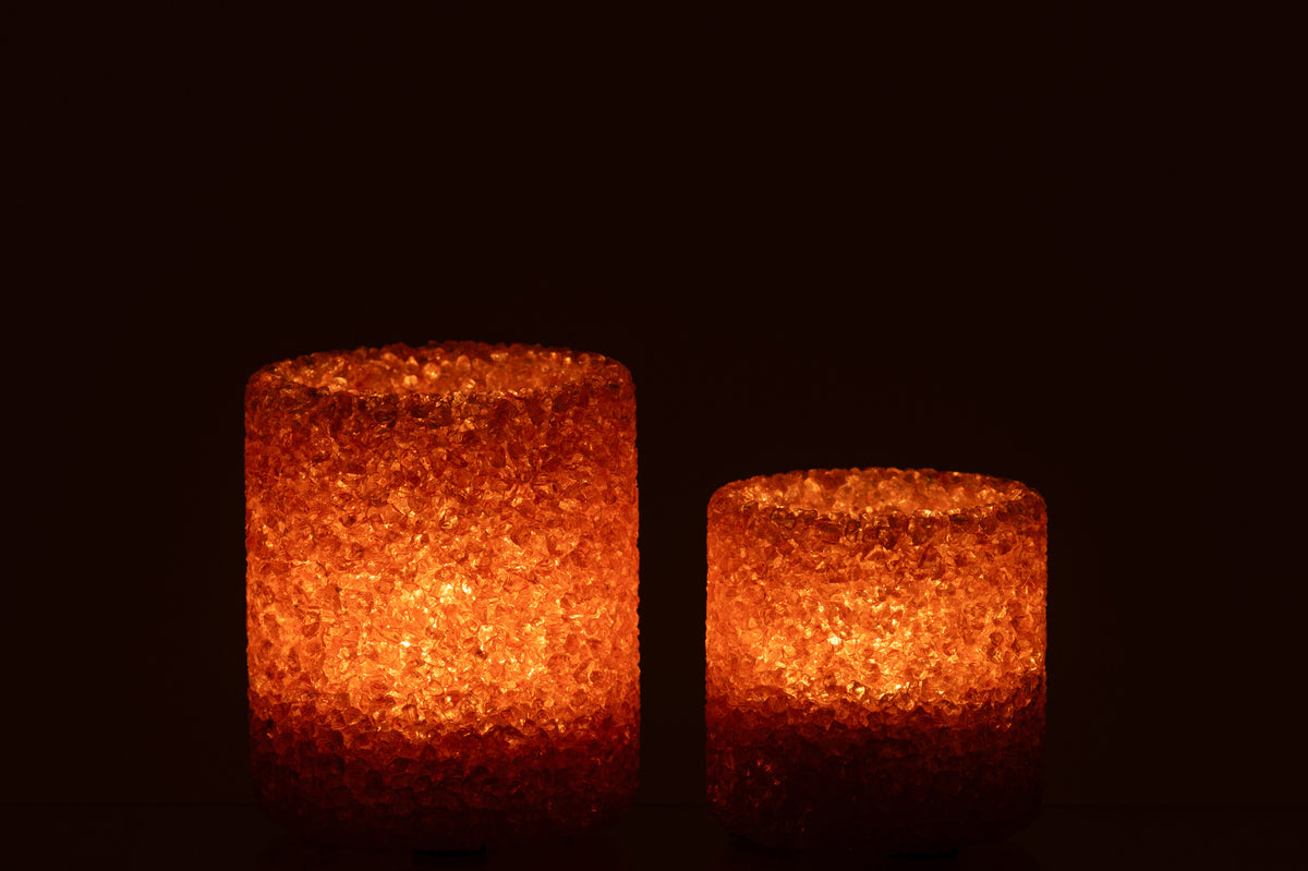 Set Of 2 Tealight Holder Stone Glass Rust Brown