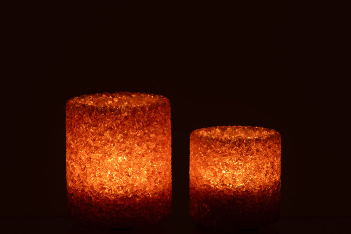 Set Of 2 Tealight Holder Stone Glass Rust Brown