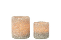 Set Of 2 Tealight Holder Stone Glass Greige